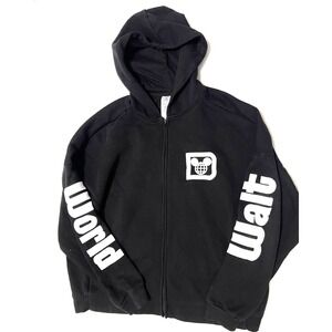 Walt Disney World Castle Mickey Zip Up Hoodie Size Large BLACK Park Unisex EUC!!